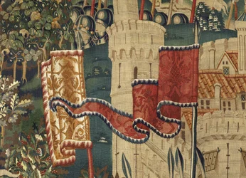 Tapet som viser erobringene av kong Alfonso V av Portugal (Conquistas de Alfonso V de Portugal), Tournai. Detalj. (Ull og silke)