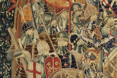Tapet som viser erobringene av kong Alfonso V av Portugal (Conquistas de Alfonso V de Portugal), Tournai. Detalj. (Ull og silke)