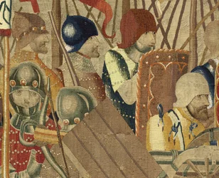 Tapet som viser erobringene av kong Alfonso V av Portugal (Conquistas de Alfonso V de Portugal), Tournai. Detalj. (Ull og silke)