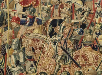 Tapet som viser erobringene av kong Alfonso V av Portugal (Conquistas de Alfonso V de Portugal), Tournai. Detalj. (Ull og silke)