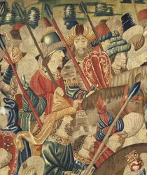 Tapet som viser erobringene av kong Alfonso V av Portugal (Conquistas de Alfonso V de Portugal), Tournai. Detalj. (Ull og silke)