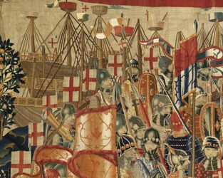 Tapet som viser erobringene av kong Alfonso V av Portugal (Conquistas de Alfonso V de Portugal), Tournai. Detalj. (Ull og silke)