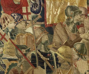 Tapet som viser erobringene av kong Alfonso V av Portugal (Conquistas de Alfonso V de Portugal), Tournai. Detalj. (Ull og silke)
