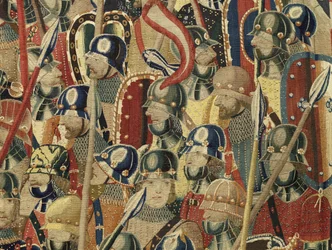 Tapet som viser erobringene av kong Alfonso V av Portugal (Conquistas de Alfonso V de Portugal), Tournai. Detalj. (Ull og silke)