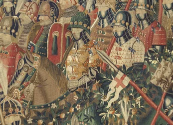 Tapet som viser erobringene av kong Alfonso V av Portugal (Conquistas de Alfonso V de Portugal), Tournai. Detalj. (Ull og silke)