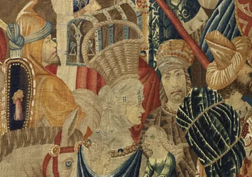 Tapet som viser erobringene av kong Alfonso V av Portugal (Conquistas de Alfonso V de Portugal), Tournai. Detalj. (Ull og silke)