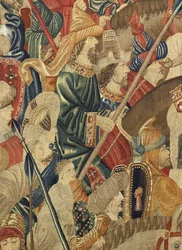 Tapet som viser erobringene av kong Alfonso V av Portugal (Conquistas de Alfonso V de Portugal), Tournai. Detalj. (Ull og silke)