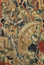 Tapet som viser erobringene av kong Alfonso V av Portugal (Conquistas de Alfonso V de Portugal), Tournai. Detalj. (Ull og silke)