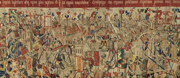 Tapet som viser erobringene av kong Alfonso V av Portugal (Conquistas de Alfonso V de Portugal), Tournai. Detalj. (Ull og silke)