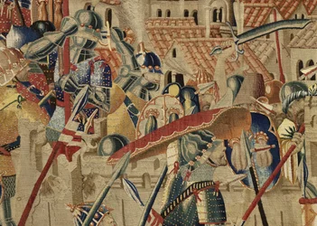 Tapet som viser erobringene av kong Alfonso V av Portugal (Conquistas de Alfonso V de Portugal), Tournai. Detalj. (Ull og silke)