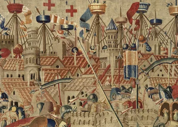 Tapet som viser erobringene av kong Alfonso V av Portugal (Conquistas de Alfonso V de Portugal), Tournai. Detalj. (Ull og silke)