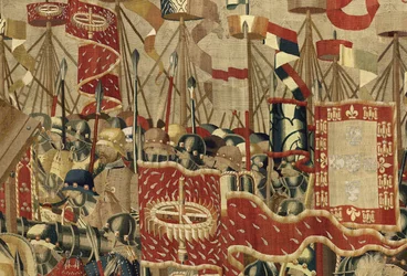 Tapet som viser erobringene av kong Alfonso V av Portugal (Conquistas de Alfonso V de Portugal), Tournai. Detalj. (Ull og silke)