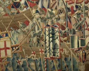 Tapet som viser erobringene av kong Alfonso V av Portugal (Conquistas de Alfonso V de Portugal), Tournai. Detalj. (Ull og silke)
