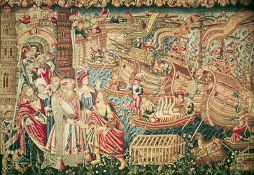 Vasco da Gamas (ca. 1469-1524) ankomst til Calcutta, 20. mai 1498