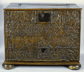 The Courtrai Chest som viser scener fra slaget ved Golden Spurs utkjempet i Courtrai i 1302 (tre)