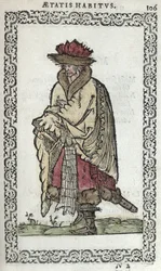 The Muscovite, illustrasjon fra The Habits and Portraits of Almost All Nations and Contemporary Nations av J. Sluperji, utgitt i Antwerpen i 1572 (farget tresnitt)