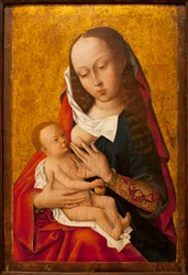Jomfruen og barnet - Maleri av en flamsk mester, olje på tre, ca. 1475-1500 (Jomfru og barn, av en ukjent nederlandsk mester, olje på panel, ca. 1475-1500) - Museum of Ancient Arts of Lisboa (Portugal)
