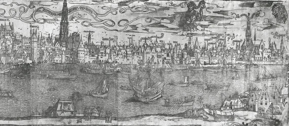 Utsikt over Antwerpen havn, detalj av den høyre delen, 1515-50