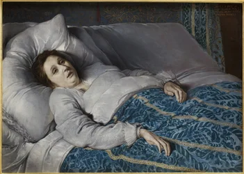 Ung kvinne på dødsleiet. Anonymt maleri
