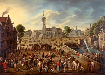 Byutsikt over hovedtorget i Lier, ca 1620-1625