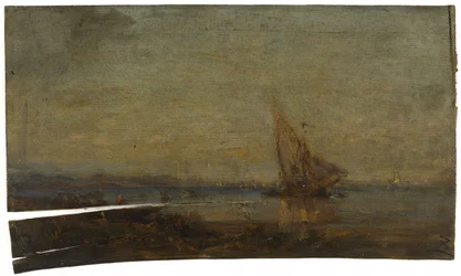 Foran Martigues, det gule seilet, ca. 1875 (olje på tre)