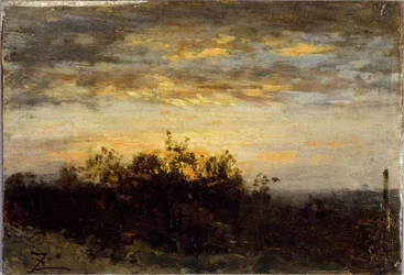 Solnedgang, mellom 1850 og 1860 (olje på tre)