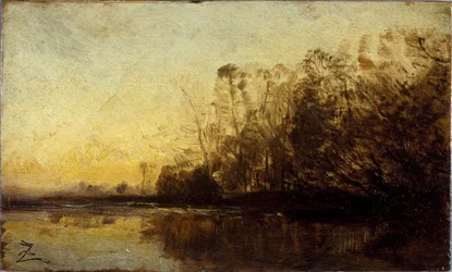 Solnedgang, mellom 1850 og 1860 (olje på tre)