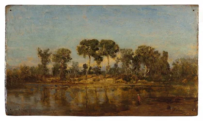 Rhône mellom Arles og Avignon, mellom 1860 og 1865 (olje på tre)