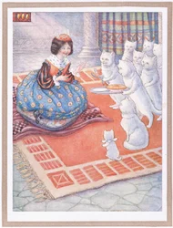 Kattene hadde med seg musepai til prinsessen (fargelitografi)