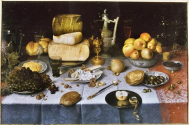 Nederlandsk: Dekket bord med ost og frukt