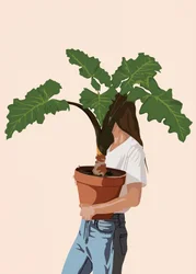 Kvinne som holder en plante