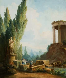 Landskap med ruinene av Sibyllens tempel i Tivoli
