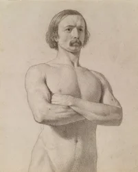 Akademisk nakenstudie, halvlengde med bart og armene foldet, 1849