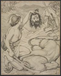 David og Goliath, tegneserie for glassmalerier ved Jesus College, Cambridge