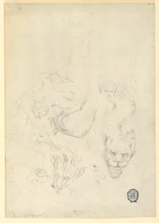Tegning, Thetis og Amor som rir på fisk, ca. 1820