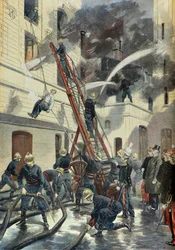 Felix Faure deltar på opplæringen til Paris brannvesen i 1898 (gravering)