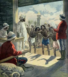 Hinduer kommer til engelskmennene for å få hjelp under den store hungersnøden i 1896–1897 (gravering)