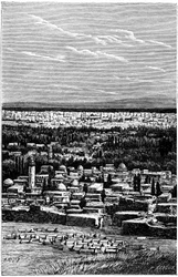 Syria: Damaskus rundt 1900 - Muslimsk kirkegård - gravering av Meyer og Meaulle fra boken «A l#39;assaut de l#39;Asie» utgave Mame 1901 -