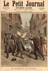 Hendelser i Bulgaria: Attentatet på herr Beltchef i nærvær av Stefan Stambolov (1854-95), fra «Le Petit Journal», 18. april 1891