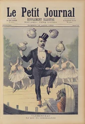 Georges Clemenceau (1841-1929) sjonglerer poser med engelske penger, fra 