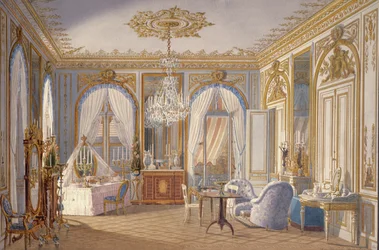 Omkledningsrommet til keiserinne Eugenie i Saint-Cloud, 1860 (wc på papir)
