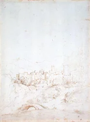En italiensk Hill Town (recto) (penn, brunt og svart blekk på papir) (for verso se 152661)