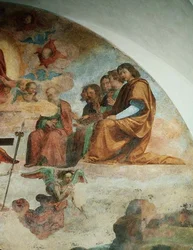 Den siste dommen, detalj som viser apostlene til venstre for Kristus