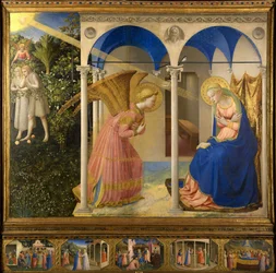 Fra Angelico, Giovanni da Fiesole (ca. 1400-1455), Bebudelsen. Tempera på panel. Renessansen. 1430-1432. Italia, den florentinske skole. Museo del Prado, Madrid. 154 x 194. Maleri