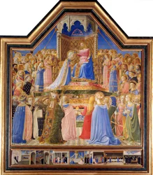 Jomfruens kroning, ca. 1430-32. Maleri av Guido di Pietro, også Fra Giovanni da Fiesole, kjent som Fra Angelico eller Il Beato (1387-1455), 1400-tallet, 2,09 x 2,06 m, Paris, Musée du Louvre