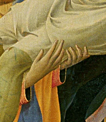 Detalj av Santa Trinita altertavle, ramme og tinder av Lorenzo Monaco (Piero di Giovanni) (ca. 1370-1425) fullført ca. 1434 (tempera og gull på panel)