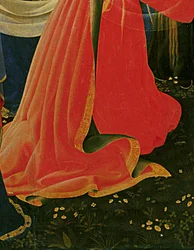 Detalj av Santa Trinita altertavle, ramme og tinder av Lorenzo Monaco (Piero di Giovanni) (ca. 1370-1425) fullført ca. 1434 (tempera og gull på panel)