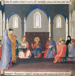 Innfelt som skildrer striden med legene i tempelet, panel fra Armadio degli Argenti (sølvkiste) med Jesu liv