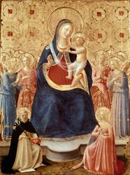 Madonna og barn med engler, Saint Dominic og Saint Catherine av Alexandria, ca. 1435 (tempera og gull på panel)