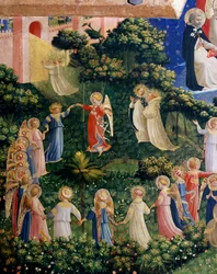 The Last Judgment Detail of Paradise, runden av aureolee-sjeler. Detrempe på tre av Guido di Pietro (eller Fra Giovanni da Fiesole) dit Fra Angelico eller il Beato (1400-1455). Dim. 105x210 cm Museum of San Marco. Firenze